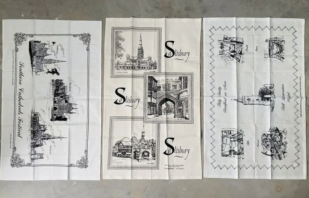 Set 3 Vintage All 100% Cotton DISH Tea TOWEL U.K. England Britain Salisbury Bell